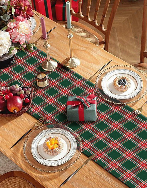 Load image into Gallery viewer, Buffalo Plaid Cotton Table Runner Reversible Red Green 14x84 Inch
