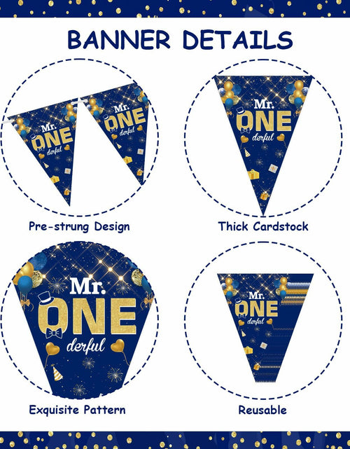 Load image into Gallery viewer, Mr. Onederful 1st Birthday Boy Triangle Banner Blue Party Decorations
