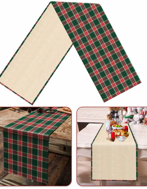 Load image into Gallery viewer, Buffalo Plaid Cotton Table Runner Reversible Red Green 14x84 Inch
