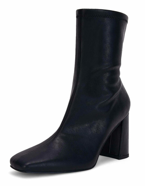 Load image into Gallery viewer, Coutgo Women’s Square Toe Mid Calf Booties Faux Leather Black Size 7.5
