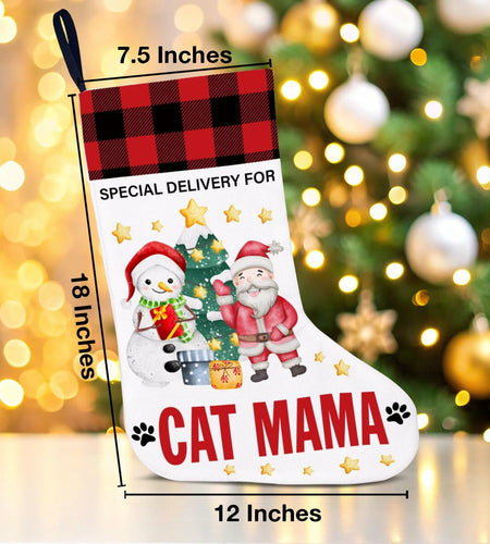 TSUYAWU Cat Mama Christmas Stocking Holiday Decoration 18x12 Inch