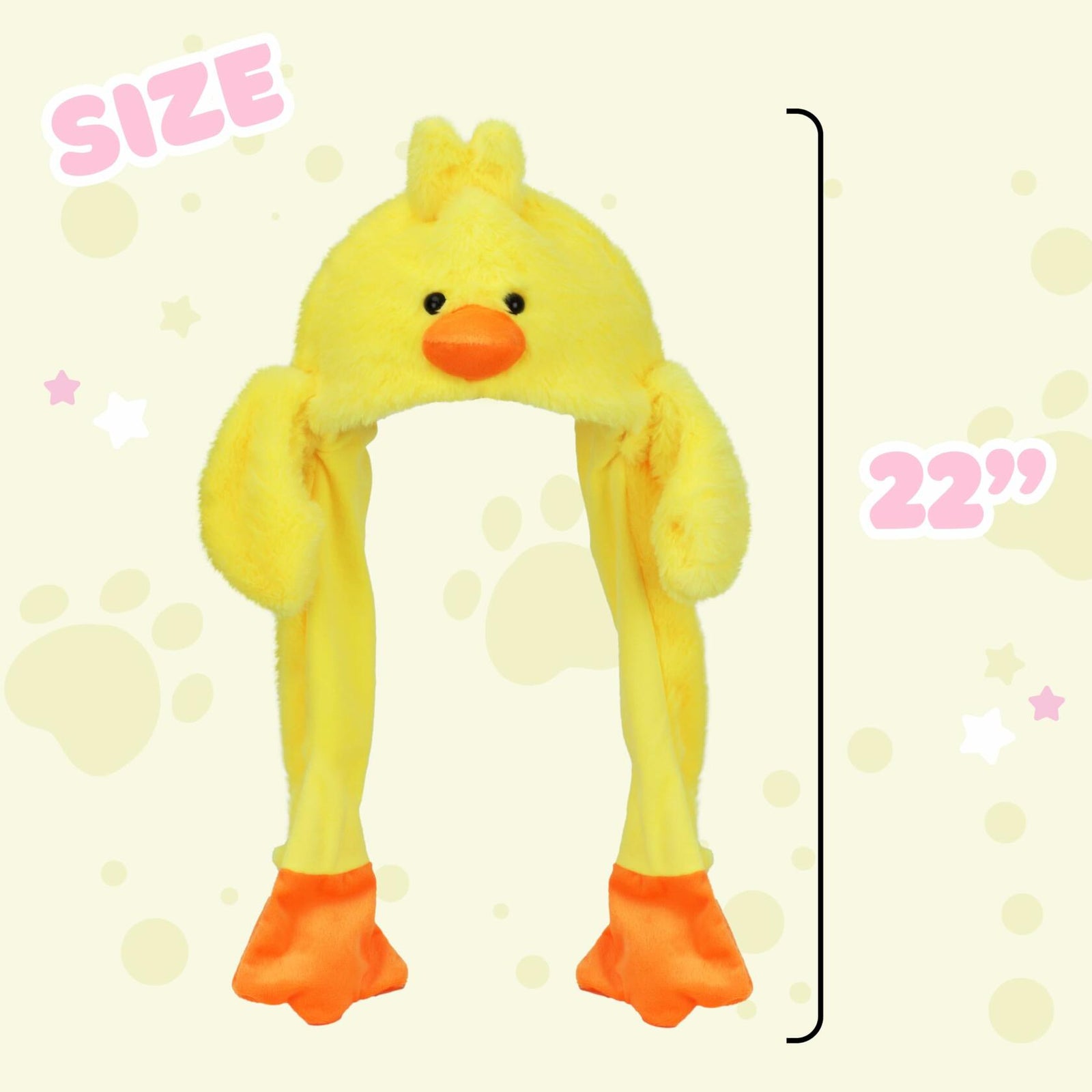 Bubblepompom Duck Plush Hat with Ears Yellow 22" Size 22"