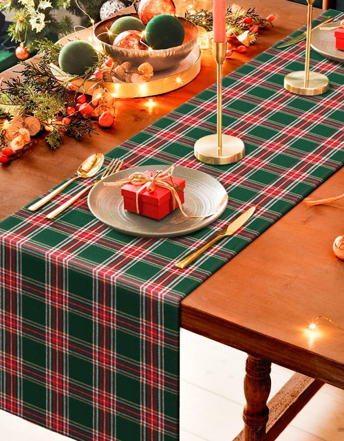 Load image into Gallery viewer, Buffalo Plaid Cotton Table Runner Reversible Red Green 14x84 Inch
