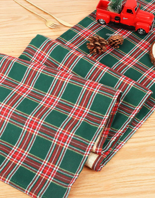 Load image into Gallery viewer, Buffalo Plaid Cotton Table Runner Reversible Red Green 14x84 Inch
