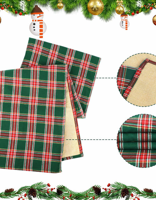 Load image into Gallery viewer, Buffalo Plaid Cotton Table Runner Reversible Red Green 14x84 Inch
