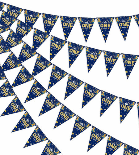 Mr. Onederful 1st Birthday Boy Triangle Banner Blue Party Decorations