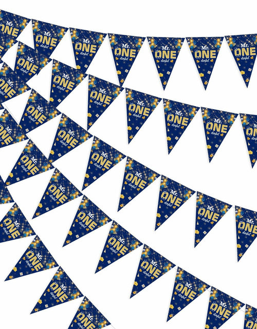 Load image into Gallery viewer, Mr. Onederful 1st Birthday Boy Triangle Banner Blue Party Decorations

