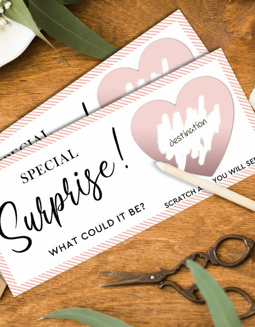 Load image into Gallery viewer, 2 Set Surprise Scratch Cards 3x8" Travel Gift Pink B08 Birthday Wedding
