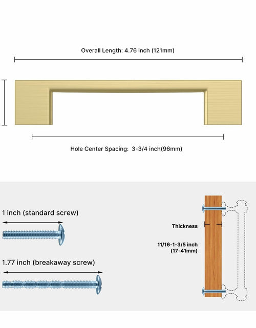 Load image into Gallery viewer, Haliwu 6 Pack Brushed Gold Cabinet Handles 3-3/4 Inch Hole Center
