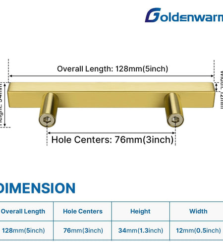 goldenwarm Brushed Brass Cabinet Pulls Gold 3in Drawer Handles 6 Pack