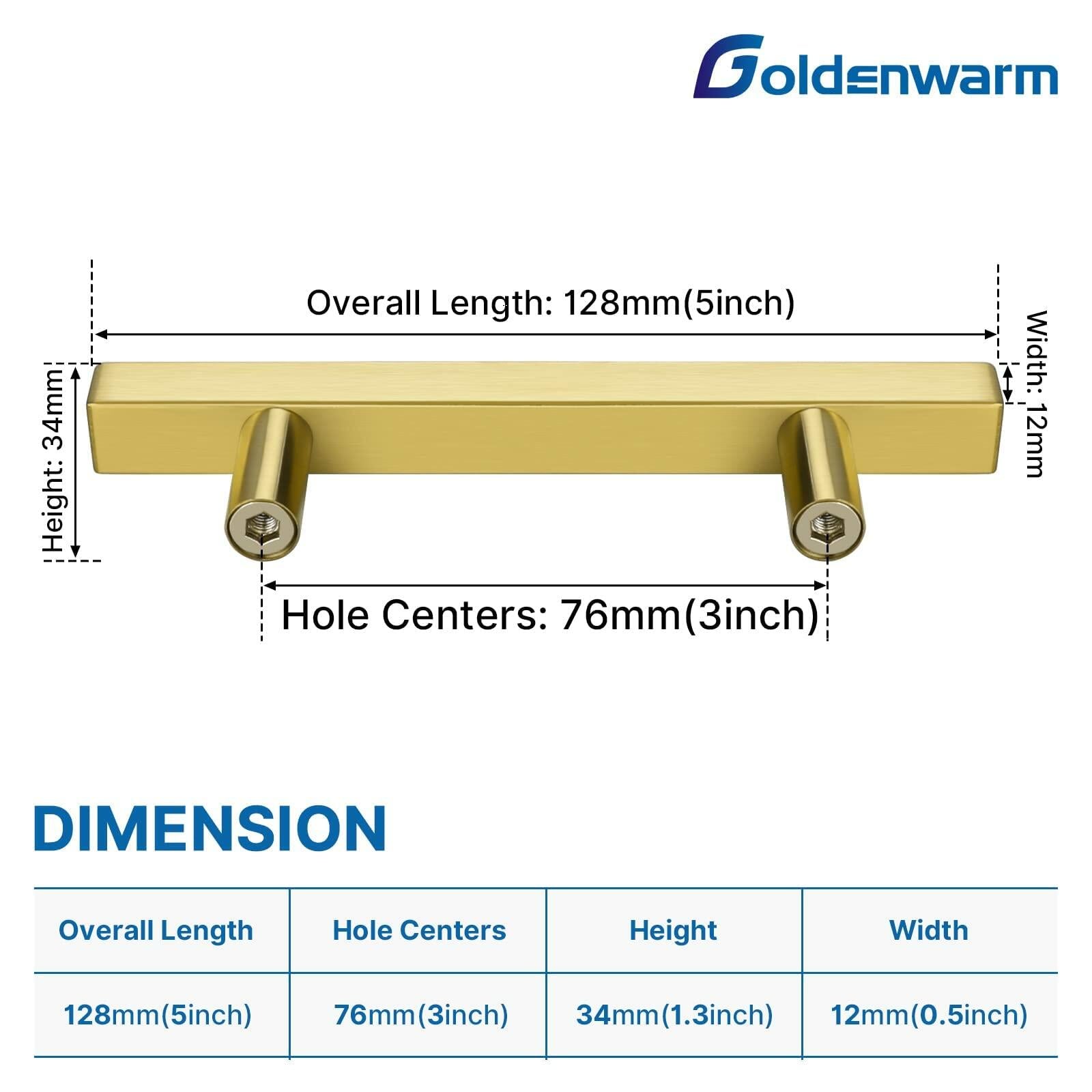 goldenwarm Brushed Brass Cabinet Pulls Gold 3in Drawer Handles 6 Pack
