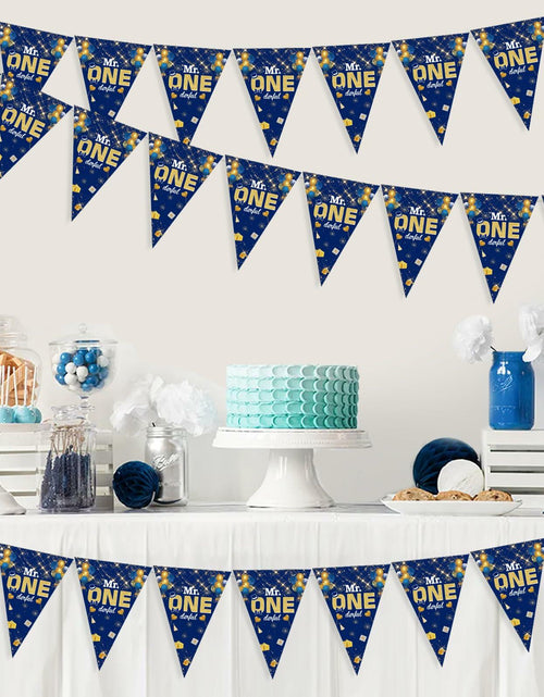 Load image into Gallery viewer, Mr. Onederful 1st Birthday Boy Triangle Banner Blue Party Decorations
