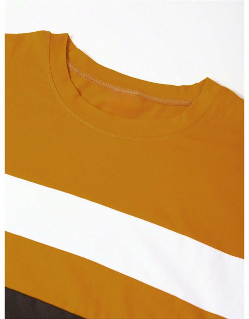 Load image into Gallery viewer, COZYEASE Men's Color Block Striped Long Sleeve Tee Mustard Yellow Size XL
