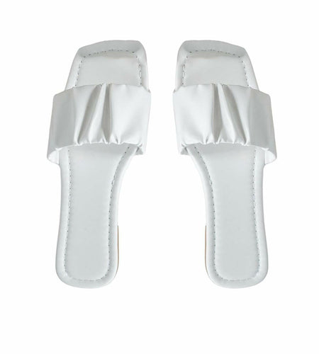 Verdusa Women's Square Toe Ruched Flat Slip On Sandals White Size 7.5