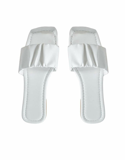 Load image into Gallery viewer, Verdusa Women's Square Toe Ruched Flat Slip On Sandals White Size 7.5
