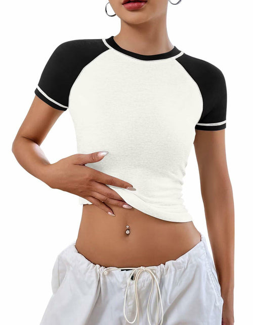 Load image into Gallery viewer, Women's Short Sleeve Crewneck Slim Fit White T Shirt Size M
