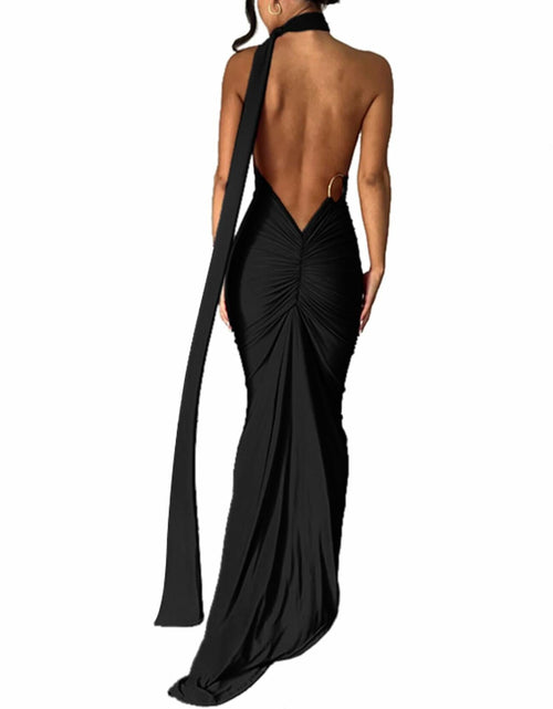 Load image into Gallery viewer, Women's Sexy Open Back Bodycon Maxi Dress Sleeveless Black Size S
