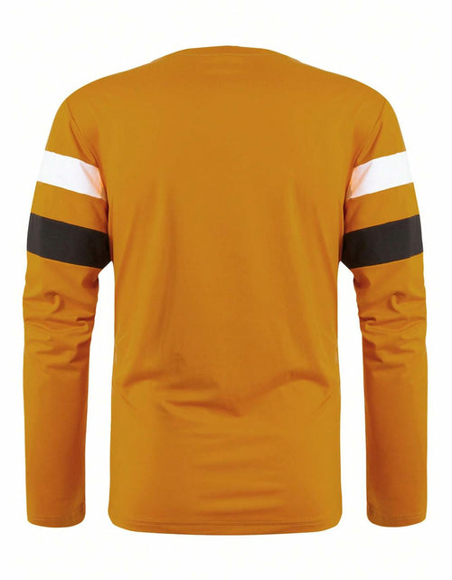 Load image into Gallery viewer, COZYEASE Men's Color Block Striped Long Sleeve Tee Mustard Yellow Size XL

