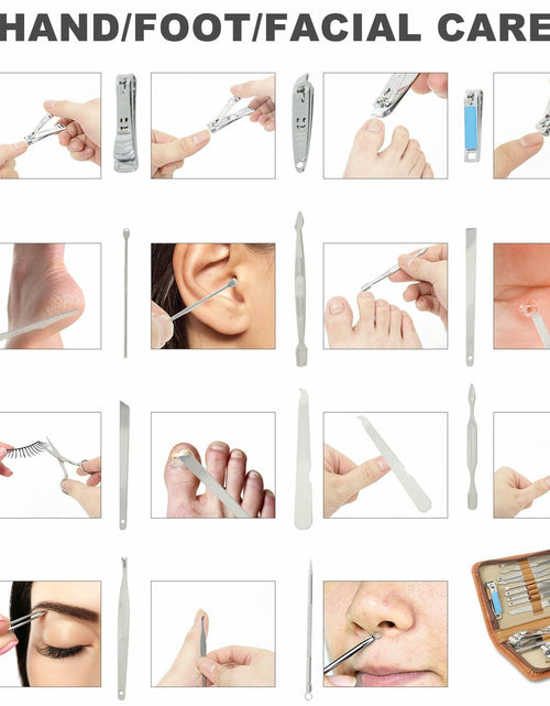 Load image into Gallery viewer, Manicure Set Nail Clippers Pedicure Kit 15Pcs Stainless Steel Brown Case
