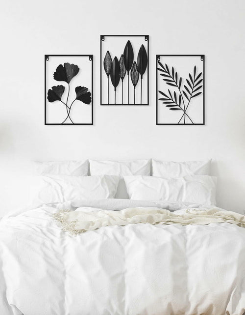 Load image into Gallery viewer, Black Metal Leaf Wall Art 3-Piece Modern Minimalist Decor Home Office
