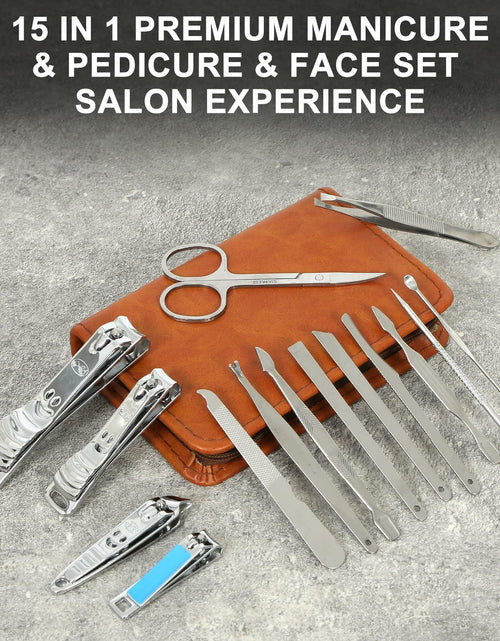 Load image into Gallery viewer, Manicure Set Nail Clippers Pedicure Kit 15Pcs Stainless Steel Brown Case
