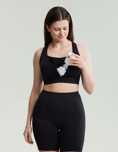 Load image into Gallery viewer, POSHDIVAH Nursing Bra Front Zip Padded Maternity Sports Tank Top Black Size M
