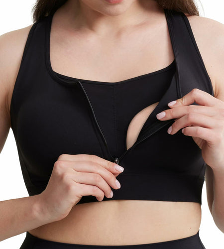 POSHDIVAH Nursing Bra Front Zip Padded Maternity Sports Tank Top Black Size M