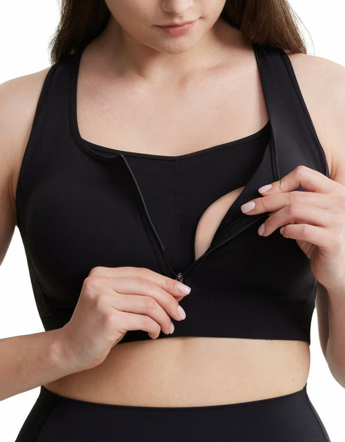 Load image into Gallery viewer, POSHDIVAH Nursing Bra Front Zip Padded Maternity Sports Tank Top Black Size M

