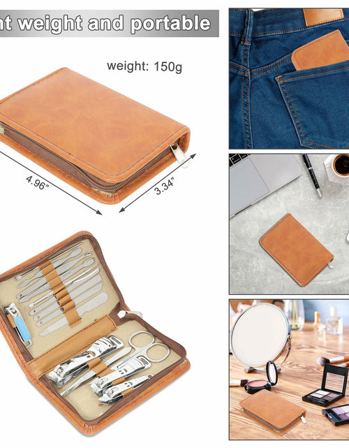 Load image into Gallery viewer, Manicure Set Nail Clippers Pedicure Kit 15Pcs Stainless Steel Brown Case
