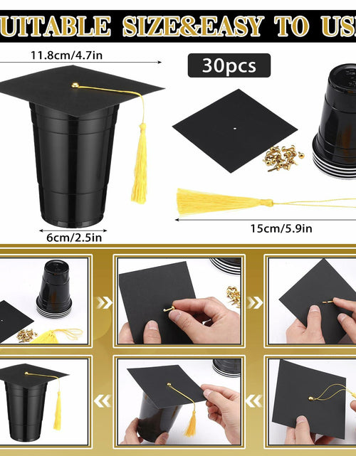 Load image into Gallery viewer, Jingmore Graduation Gift Box 30 Set 16oz Black Plastic Cups Graduation Cap
