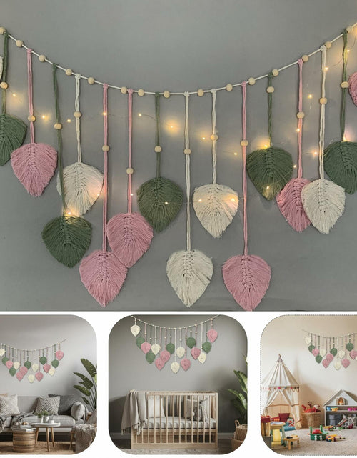 Load image into Gallery viewer, Nature-Inspired Macrame Leaf Wall Hanging Boho Green Tapestry 47.2x30"
