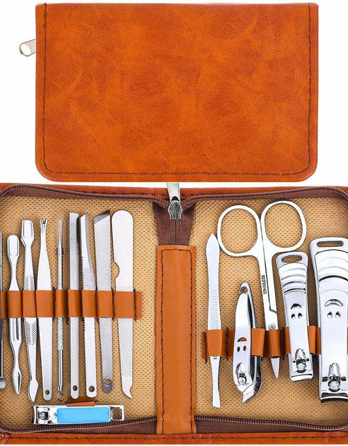 Load image into Gallery viewer, Manicure Set Nail Clippers Pedicure Kit 15Pcs Stainless Steel Brown Case
