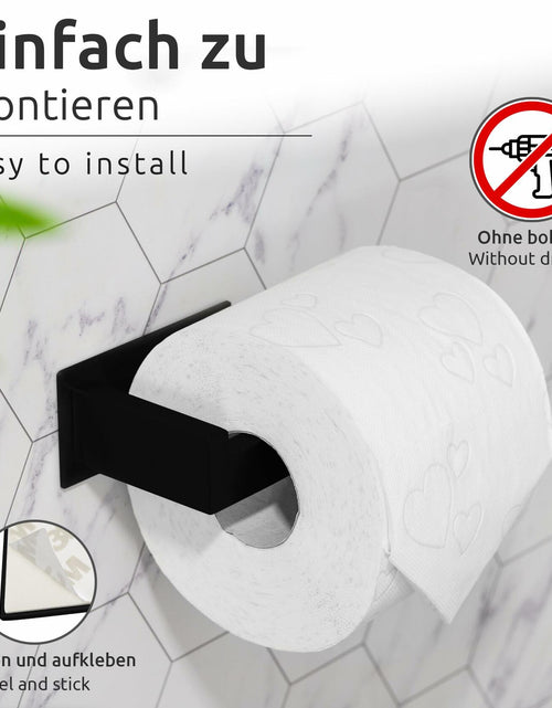 Load image into Gallery viewer, ECENCE Bathroom Set Black 1 Toilet Roll Holder + 2 Towel Hooks No Drilling
