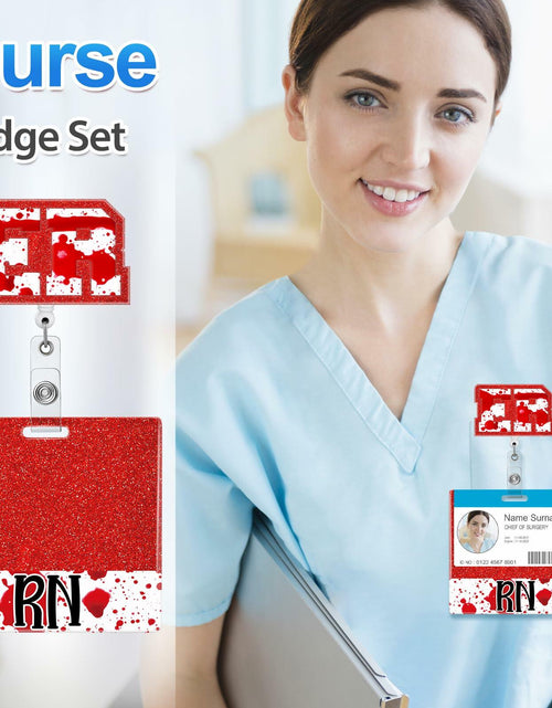 Load image into Gallery viewer, RN Nurse Badge Reel Set – Student &amp; RN ID Clip Red Alligator Card Holder Red
