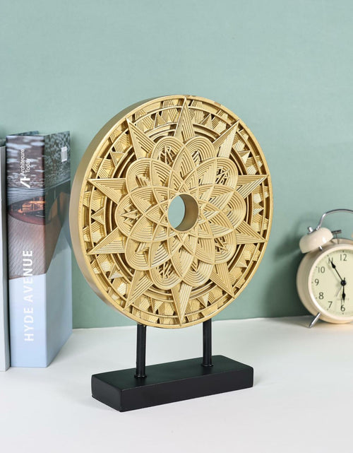 Load image into Gallery viewer, Geometric Mandala Sculpture Black Gold Round Art Decor for Shelf Table Office
