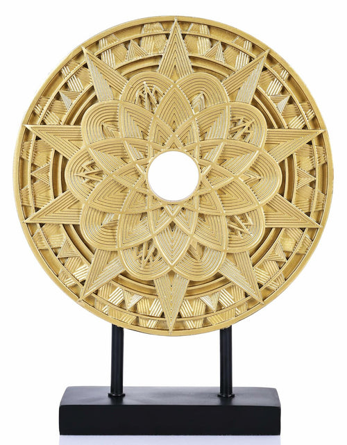 Load image into Gallery viewer, Geometric Mandala Sculpture Black Gold Round Art Decor for Shelf Table Office
