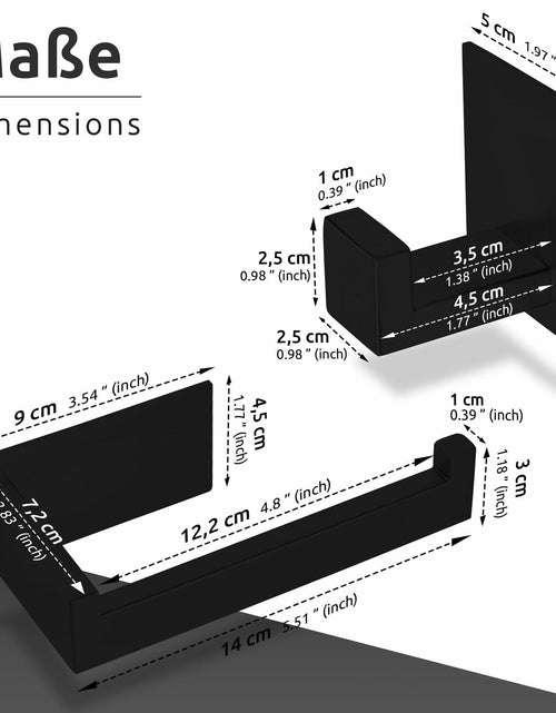 Load image into Gallery viewer, ECENCE Bathroom Set Black 1 Toilet Roll Holder + 2 Towel Hooks No Drilling
