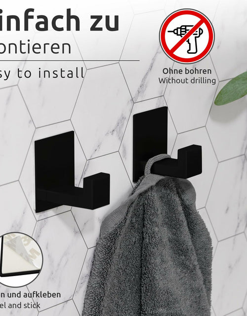 Load image into Gallery viewer, ECENCE Bathroom Set Black 1 Toilet Roll Holder + 2 Towel Hooks No Drilling
