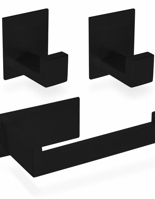 Load image into Gallery viewer, ECENCE Bathroom Set Black 1 Toilet Roll Holder + 2 Towel Hooks No Drilling
