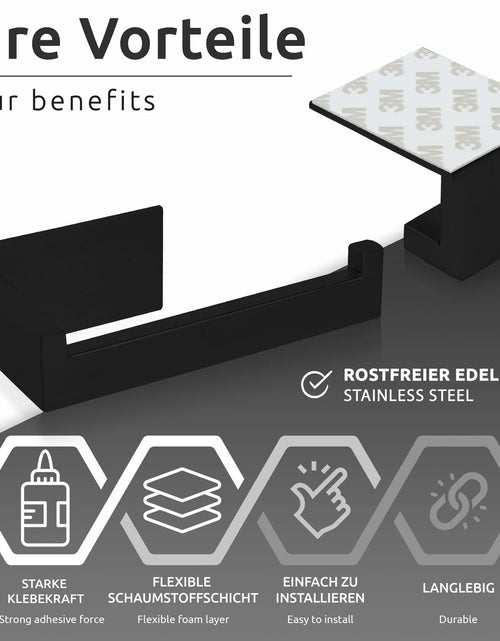 Load image into Gallery viewer, ECENCE Bathroom Set Black 1 Toilet Roll Holder + 2 Towel Hooks No Drilling
