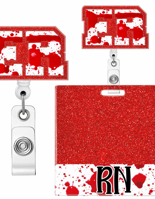 Load image into Gallery viewer, RN Nurse Badge Reel Set – Student &amp; RN ID Clip Red Alligator Card Holder Red
