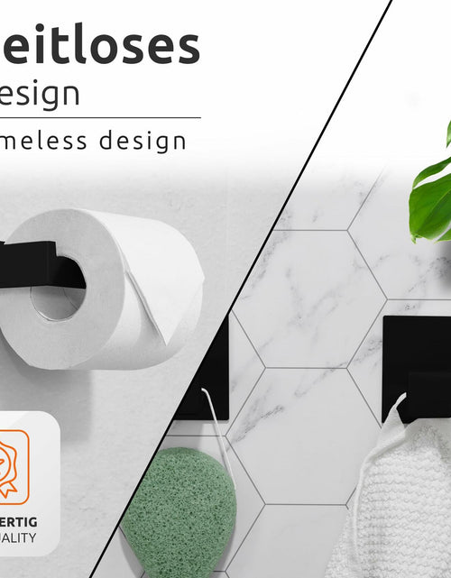 Load image into Gallery viewer, ECENCE Bathroom Set Black 1 Toilet Roll Holder + 2 Towel Hooks No Drilling
