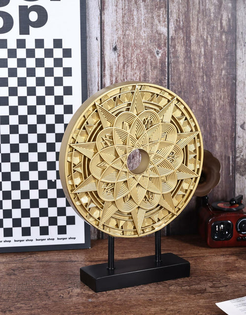 Load image into Gallery viewer, Geometric Mandala Sculpture Black Gold Round Art Decor for Shelf Table Office
