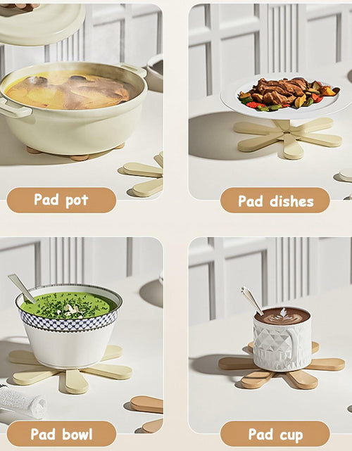 Load image into Gallery viewer, Silicone Trivets for Hot Dishes 3 Tree Coasters + 1 Foldable Stand Green
