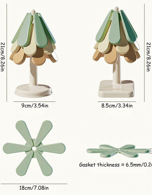 Load image into Gallery viewer, Silicone Trivets for Hot Dishes 3 Tree Coasters + 1 Foldable Stand Green
