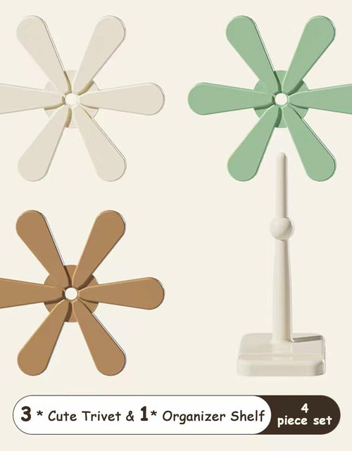Load image into Gallery viewer, Silicone Trivets for Hot Dishes 3 Tree Coasters + 1 Foldable Stand Green
