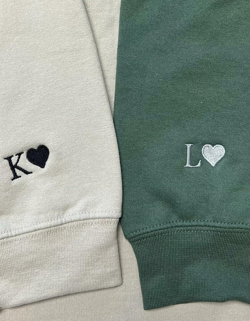 Load image into Gallery viewer, GODMERCH Embroidered Heart Sweatshirt Personalized Initial Sand Size M
