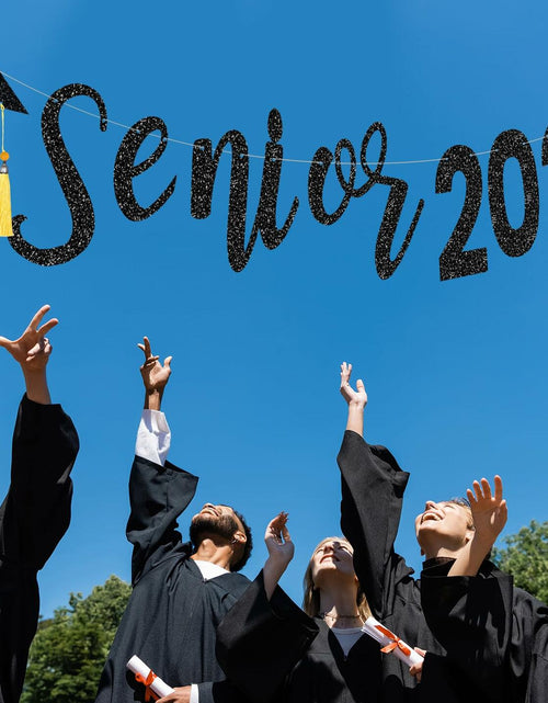 Load image into Gallery viewer, Oudain Glitter Senior 2025 Graduation Cap Banner Congrats Grad Blue
