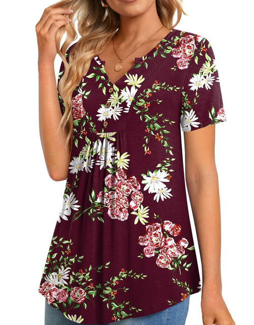 Load image into Gallery viewer, CATHY Womens Henley Tunic Top V Neck Button Wine Red Size XL
