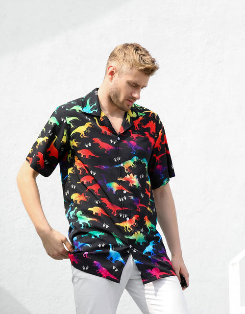 Load image into Gallery viewer, GADZILLE Mens Dinosaur Tie Dye Button Down Shirt Rainbow Size XXL
